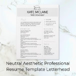 Neutral Aesthetic Professional Resume Template Letterhead<br><div class="desc">Neutral Soft Gray Aesthetic Professional Resume Template. Its refined design and soft hues create a captivating visual appeal, making it ideal for those seeking a balance between style and sophistication. Whether you're applying for a creative role or aiming to stand out in a traditional industry, this template offers versatility and...</div>