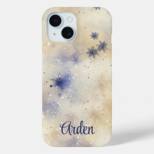 Neutral and Blue Snowflake Winter Christmas iPhone 15 Case
