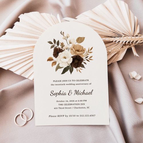 Neutral and Brown Floral | Anniversary Party Invitation