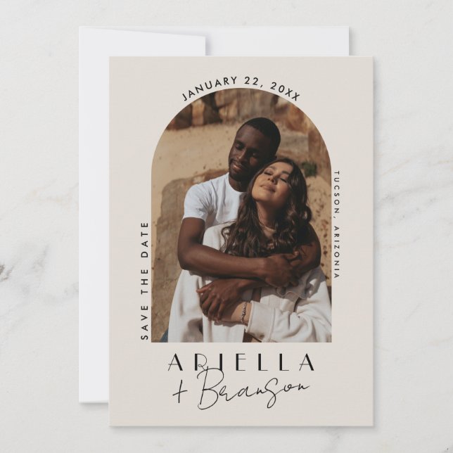 Neutral and Modern Photo Save The Date Card (Front)