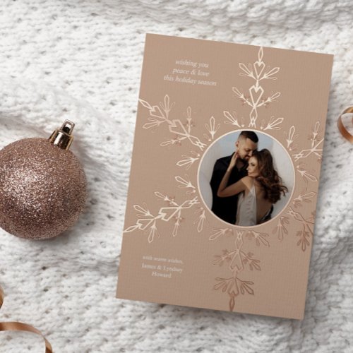 Neutral and Rose Gold Snowflake Photo  Foil Holiday Card