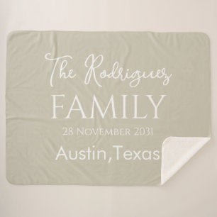 Neutral and White Simple Customizable Family Name Sherpa Blanket