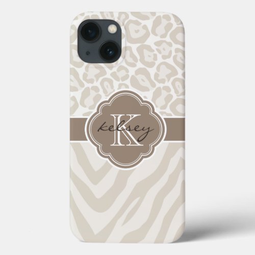 Neutral Animal Print Monogram iPhone 13 Case