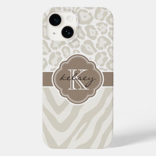 Neutral Animal Print Monogram Case_Mate iPhone 14 Case