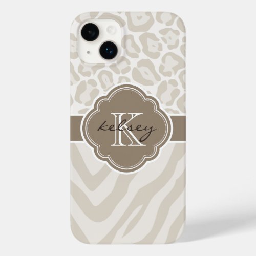 Neutral Animal Print Monogram Case_Mate iPhone 14 Plus Case