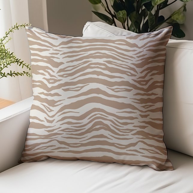 Neutral Animal Print Tiger Stripes Tan Safari Throw Pillow (Creator Uploaded)