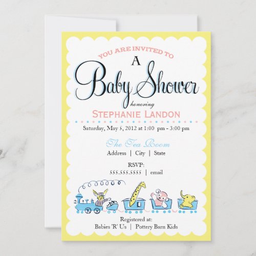 Neutral Animal Train | Retro Baby Shower Custom Invites