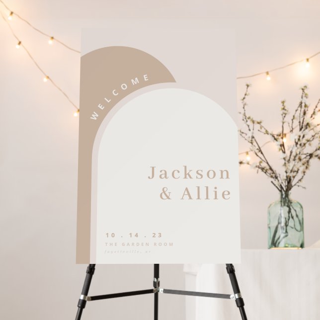 Neutral Arch Boho Minimalist Wedding Welcome Sign (In Situ (Stand))