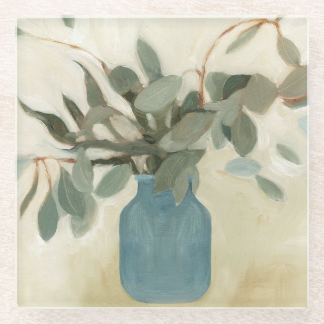 Neutral Arrangement - Stemmed Leaves Glass Coaster (Front)
