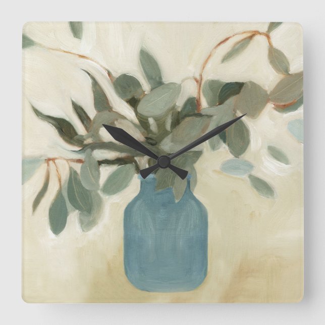 Neutral Arrangement - Stemmed Leaves Square Wall Clock (Front)