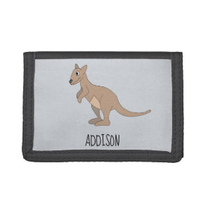 Neutral Australia Cute Kangaroo and Name Kids Tri-fold Wallet