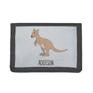 Neutral Australia Cute Kangaroo and Name Kids Tri-fold Wallet