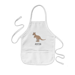 Neutral Australia Cute Kangaroo Doodle & Name Kids' Apron