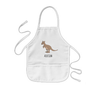 Neutral Australia Cute Kangaroo Doodle & Name Kids' Apron