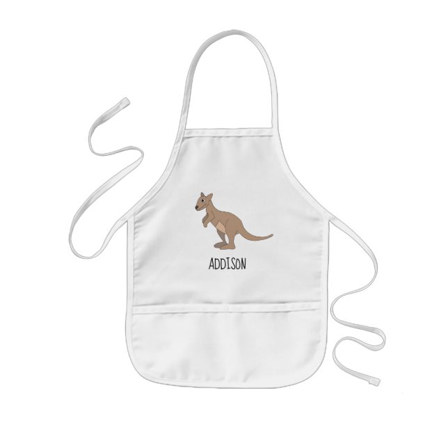 Neutral Australia Cute Kangaroo Doodle & Name Kids' Apron (Front)