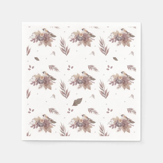 Neutral Autumn Bird Seamless Pattern  Napkins (Front)