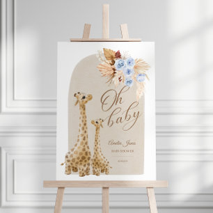 Neutral Baby Blue Pampas Grass Giraffe Baby Shower Foam Board