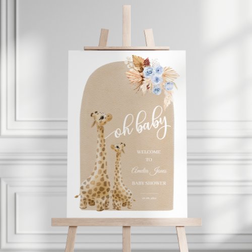 Neutral Baby Blue Pampas Grass Giraffe Baby Shower Foam Board
