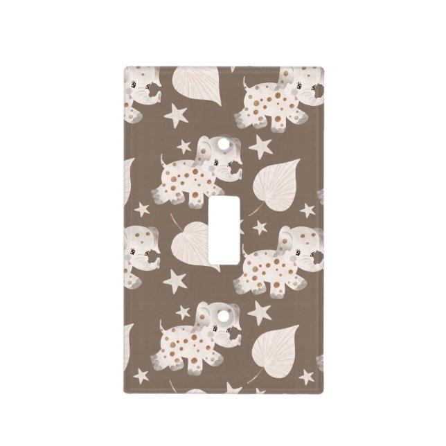 Neutral Baby Boho – Baby Elephants, Stars & Leaves Light Switch Cover (Front)