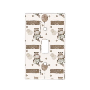 Neutral Baby Boho – Baby Hippo with Balloons Light Switch Cover