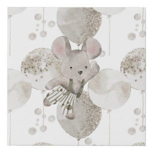 Neutral Baby Boho Balloon & Baby Mouse Faux Canvas Print
