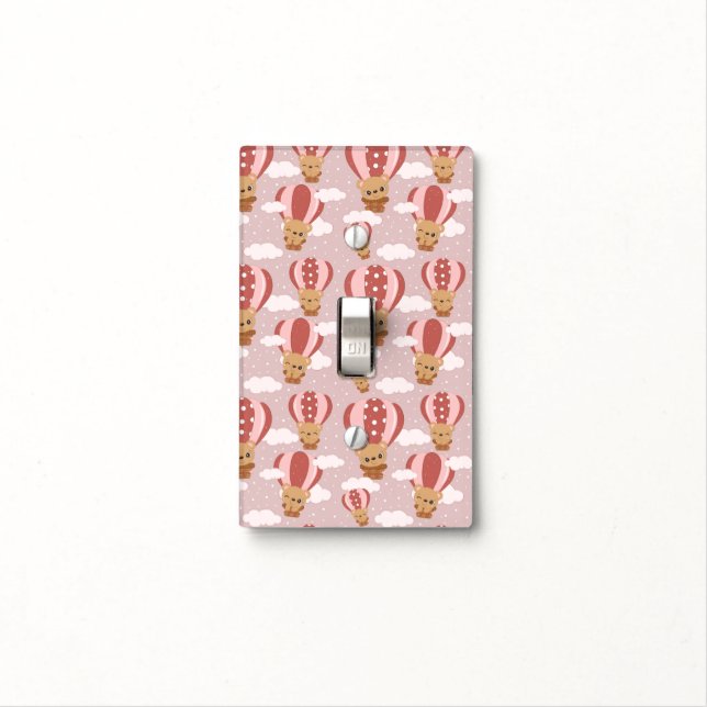 Neutral Baby Boho Bear Hot Air Balloon Light Switch Cover (In Situ)
