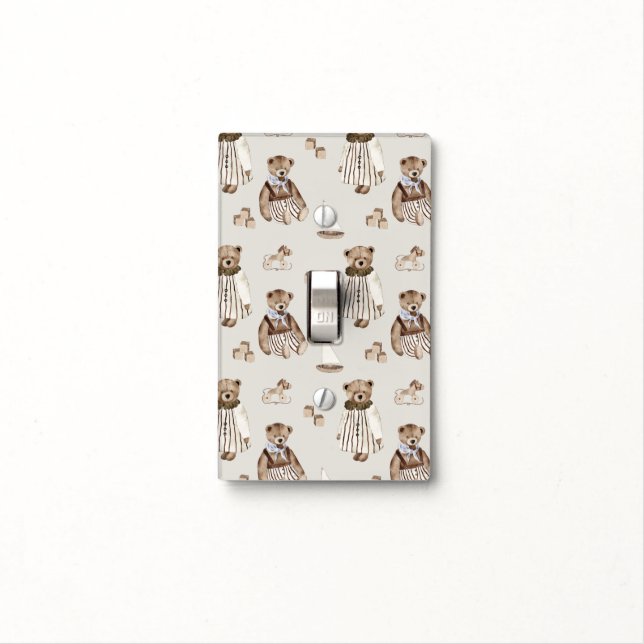 Neutral Baby Boho Bear – Soft Pastel Nursery Decor Light Switch Cover (In Situ)