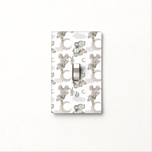 Neutral Baby Boho Elephant & Mice   Soft Pastel Light Switch Cover