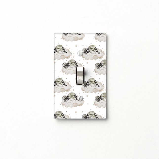 Neutral Baby Boho – Sleeping Baby Raccoon Light Switch Cover (In Situ)