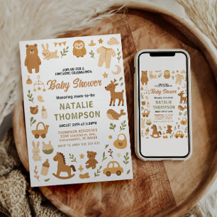 Neutral Baby Boy Shower Cute Safari Animal Invitation