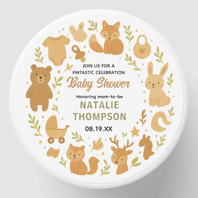 Neutral Baby Boy Shower | Cute Safari Animal Mini Candle Favors (Front)