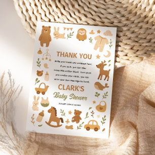 Neutral Baby Boy Shower   Cute Safari Animal Thank You Card