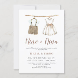 Neutral Baby Clothes Spanish Gender Reveal Invitation