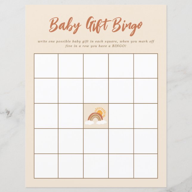Neutral Baby Gift Bingo Baby Shower Game (Front)