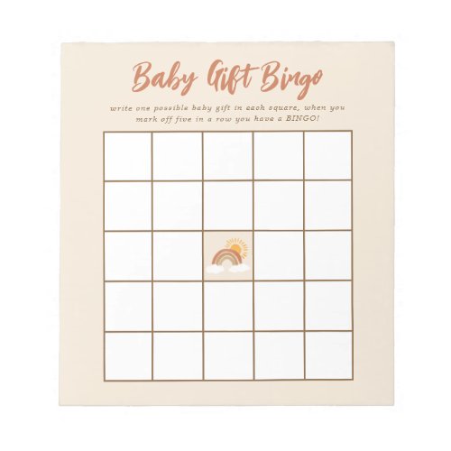 Neutral Baby Gift Bingo Baby Shower Game Notepad