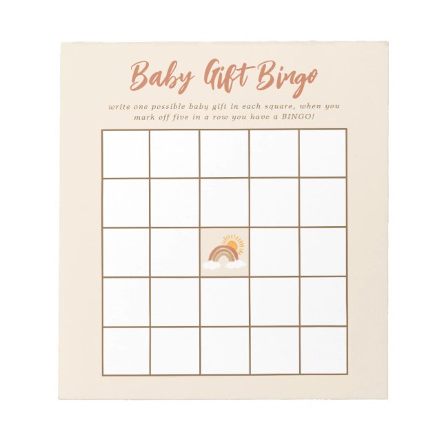 Neutral Baby Gift Bingo Baby Shower Game Notepad (Front)