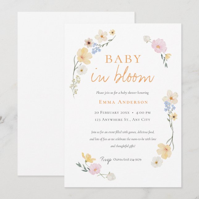 Neutral Baby in bloom baby Shower Invitation (Front/Back)