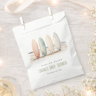 Neutral Baby On Board Surfboard Baby Shower Favor Bag