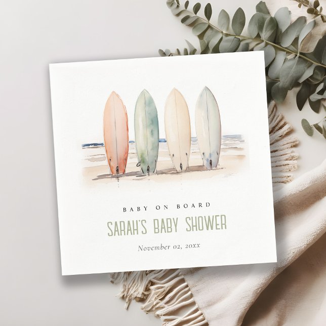 Neutral Baby On Board Surfboard Baby Shower Napkins (Creator Uploaded)