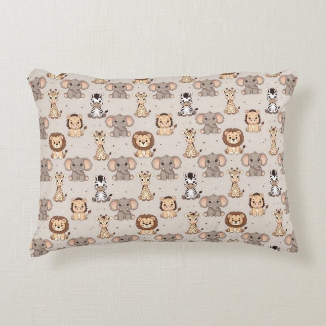 Neutral Baby Safari Pattern Accent Pillow (Front)