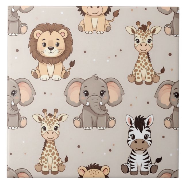 Neutral Baby Safari Pattern Ceramic Tile (Front)