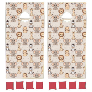 Neutral Baby Safari Pattern Cornhole Set