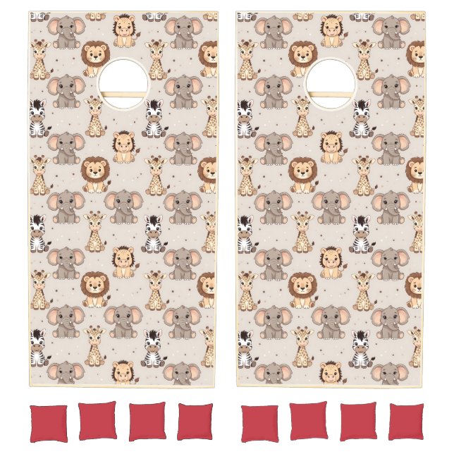 Neutral Baby Safari Pattern Cornhole Set (Set)
