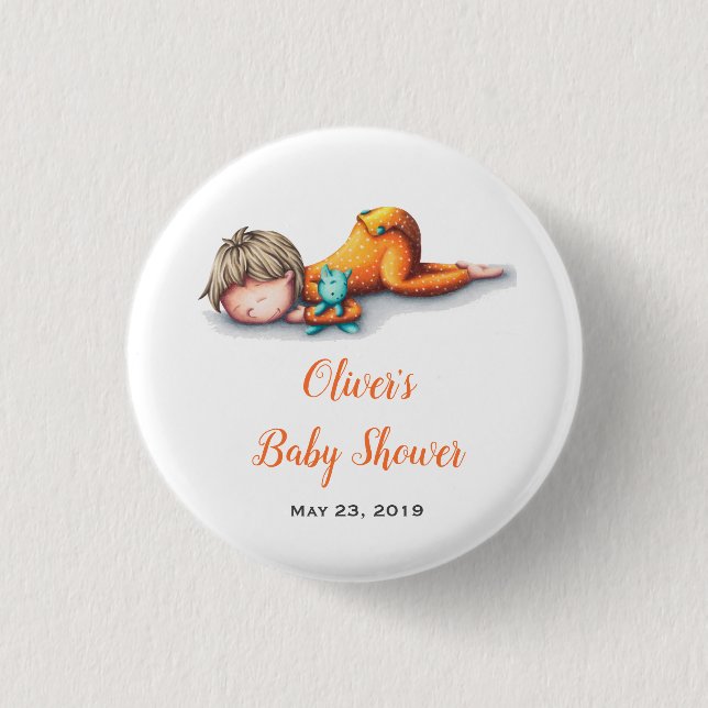 Neutral Baby Shower Baby Sleeping Button (Front)