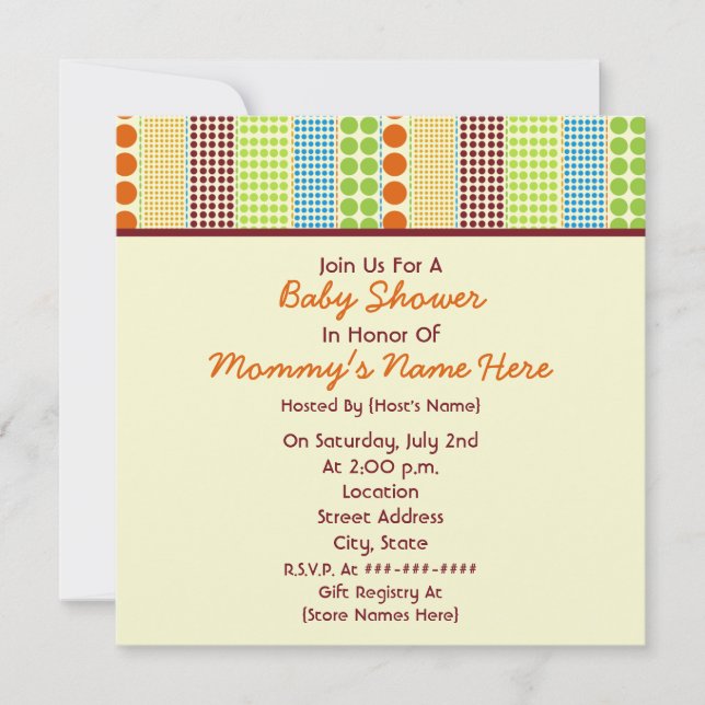 Neutral Baby Shower: Boho Dots Stuffed Bear Invitation (Front)