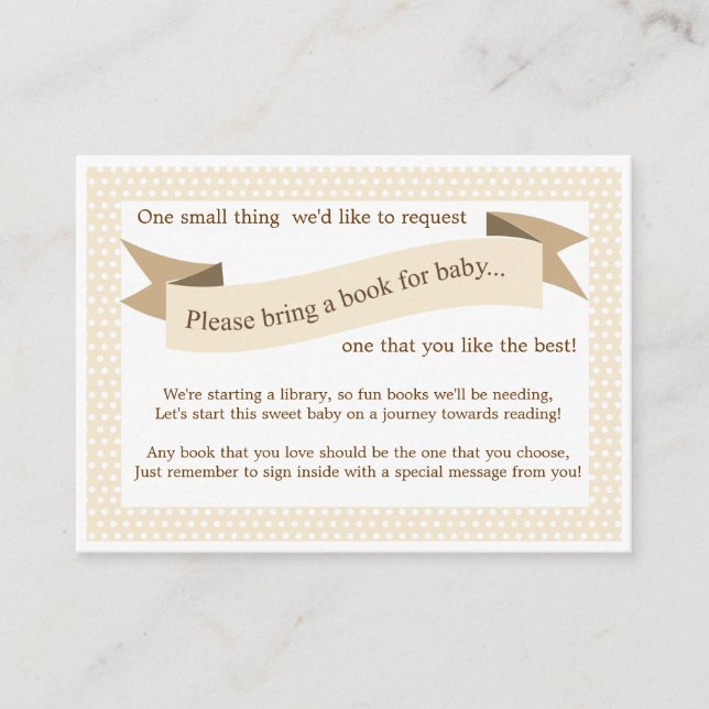 Neutral Baby Shower Book Insert Request Card (Front)
