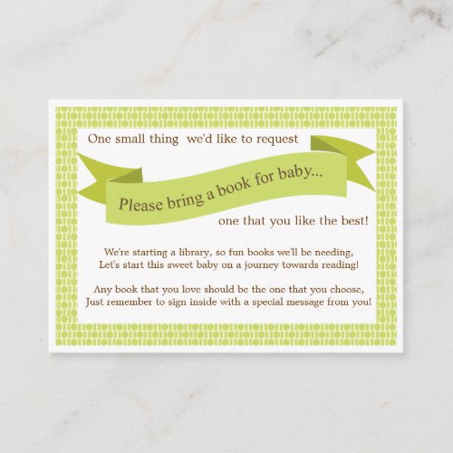 Neutral Baby Shower Book Insert Request Card Green Business Card