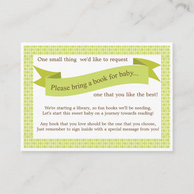 Neutral Baby Shower Book Insert Request Card Green Zazzle