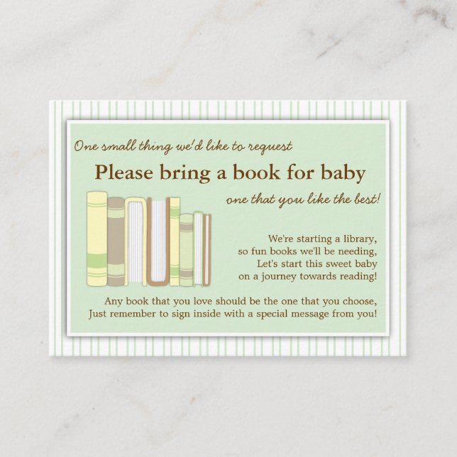 Neutral Baby Shower Book Insert Request Card Mint (Front)