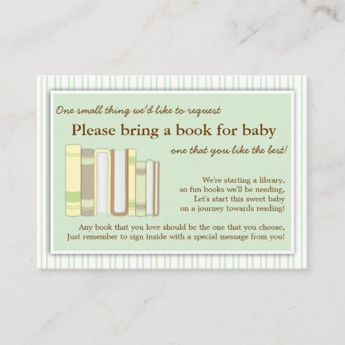 Neutral Baby Shower Book Insert Request Card Mint Business Card Templates